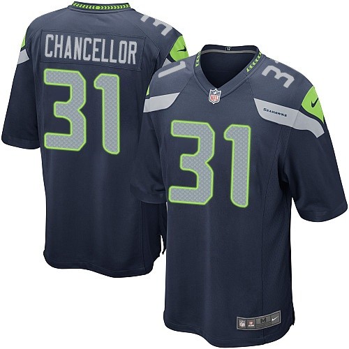 Men's Game Kam Chancellor Nike Jersey Navy Blue Home - #31 NFL Seattle Seahawks